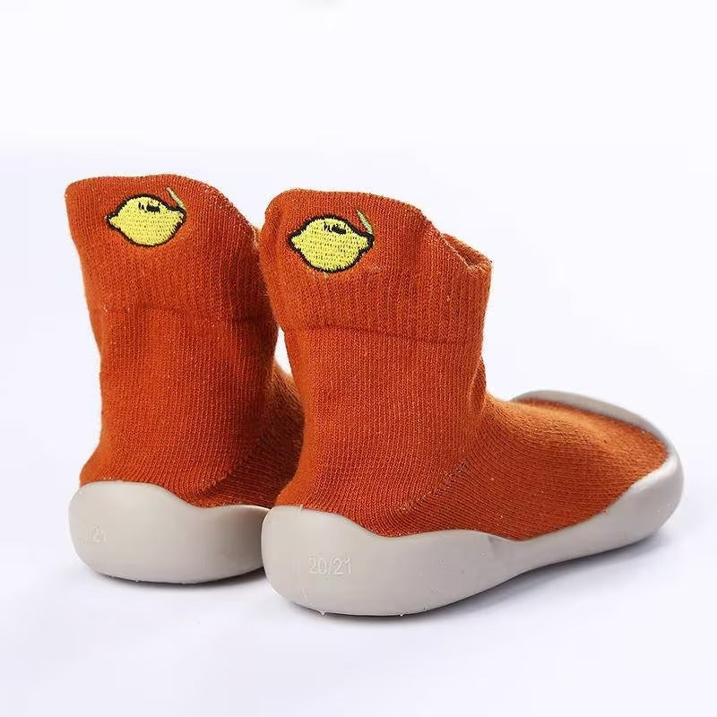 Fruit Print Slip On Socks For Toddlers With Non Slip Rubber Sole