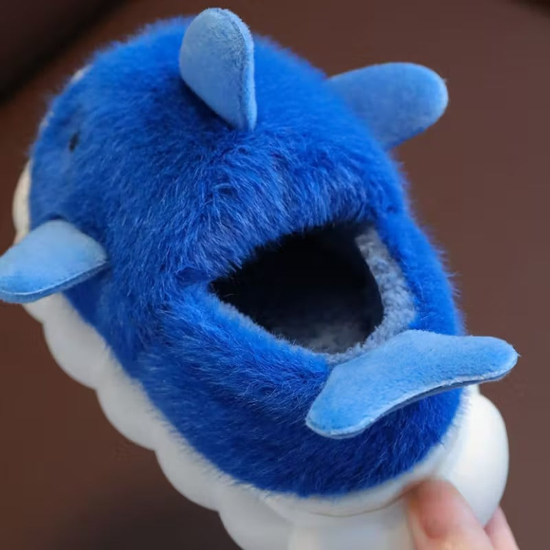 Cartoon Shark Plush Slippers With Fleece Lined Comfort