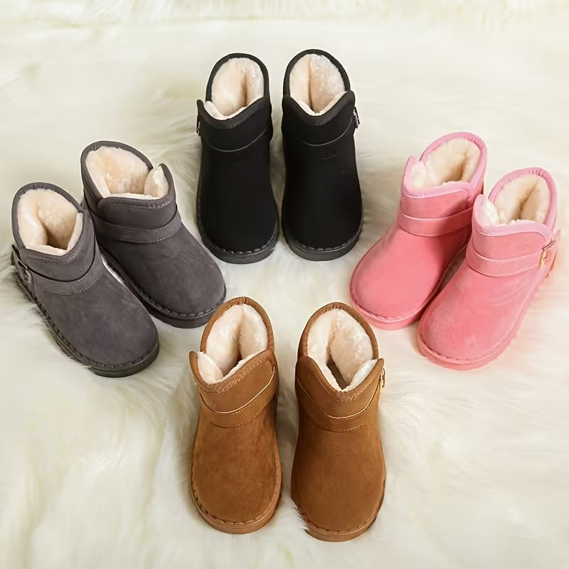 Girls Solid Fabric Winter Boots With Soft Inner Lining