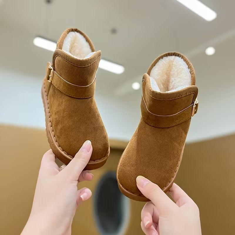 Girls Solid Fabric Winter Boots With Soft Inner Lining