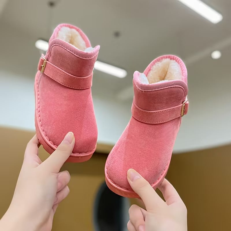 Girls Solid Fabric Winter Boots With Soft Inner Lining