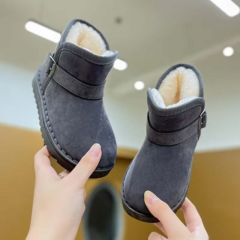 Girls Solid Fabric Winter Boots With Soft Inner Lining