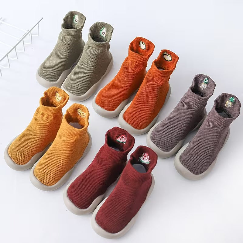 Fruit Print Slip On Socks For Toddlers With Non Slip Rubber Sole