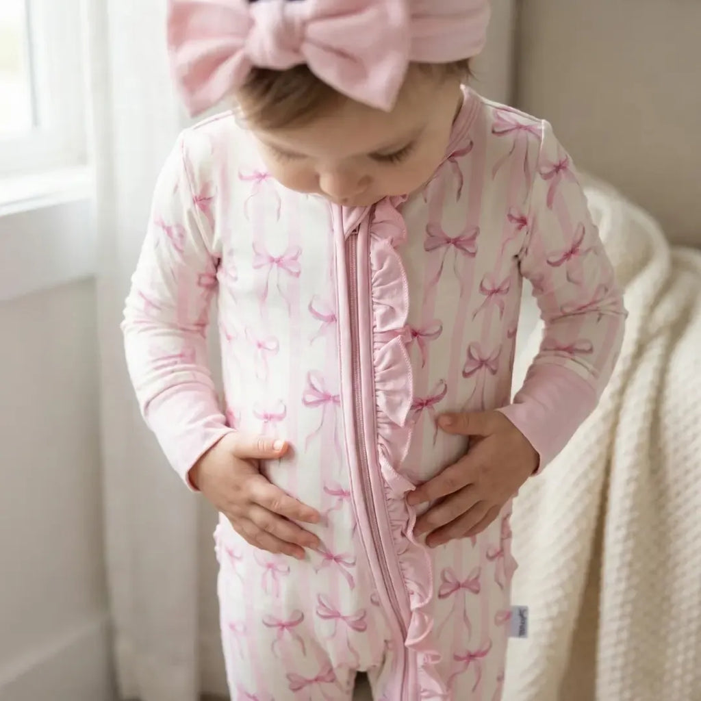 Kids Ribbon Design Ruffle Zippy Pajama Set