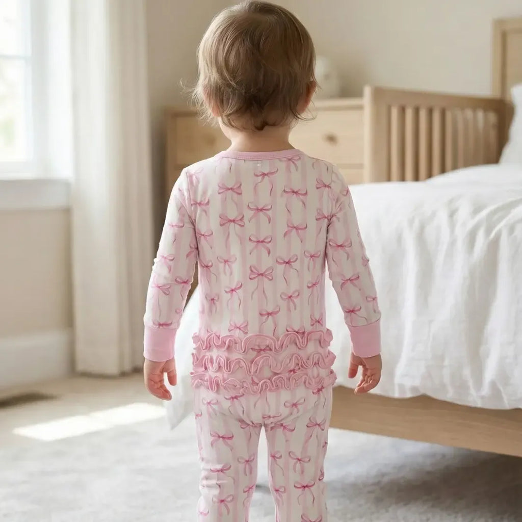 Kids Ribbon Design Ruffle Zippy Pajama Set
