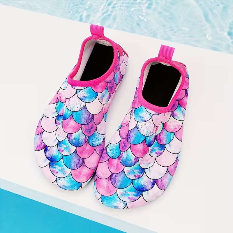 Kids Fish Scale Print Casual Slip On Water Shoes