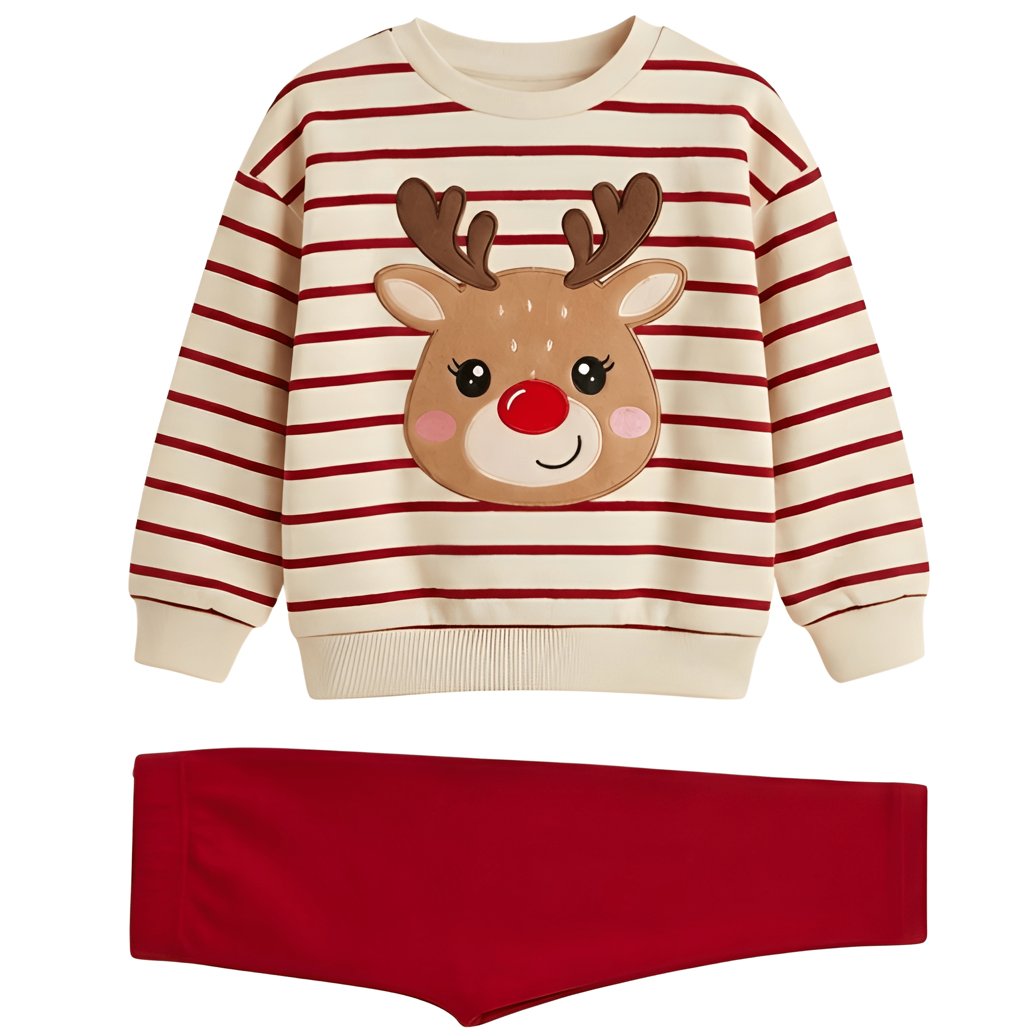Girls Christmas Reindeer Print Long Sleeve Top And Legging Set