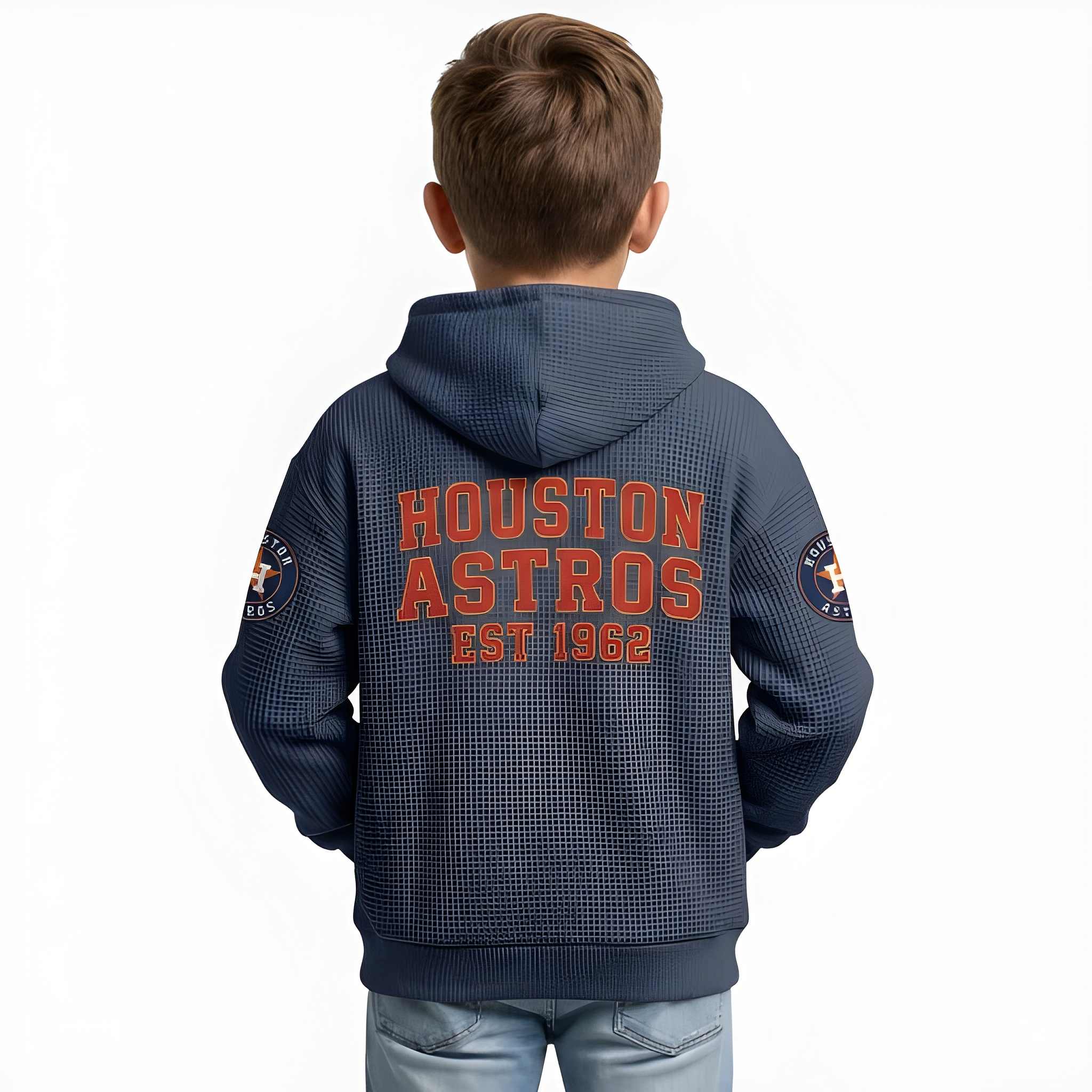 Houston Astros EST 1962 Kids Baseball Fan Printed Waffle Quarter Zip Hoodie