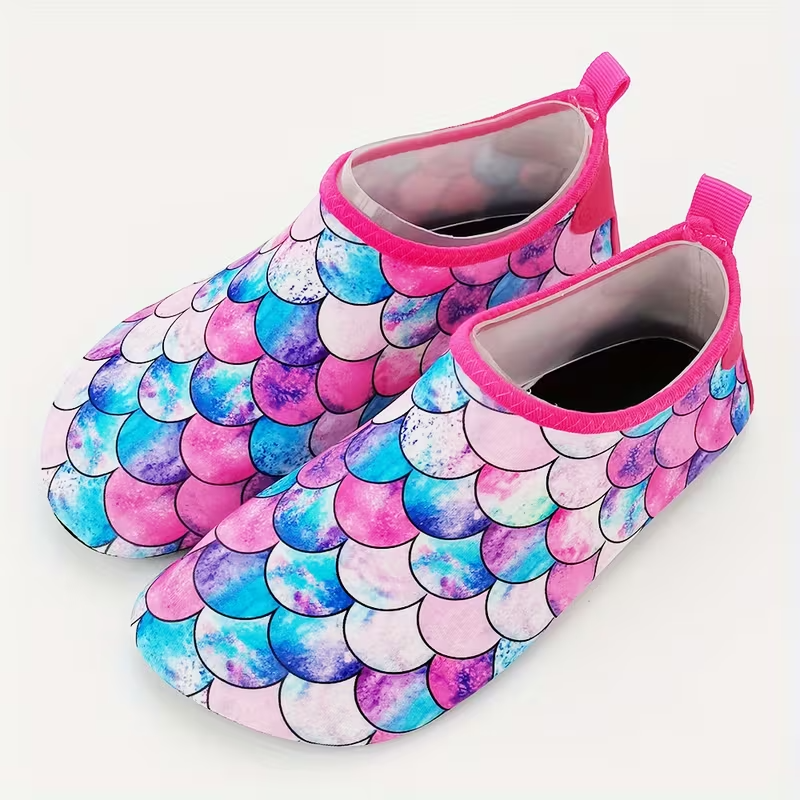 Kids Fish Scale Print Casual Slip On Water Shoes