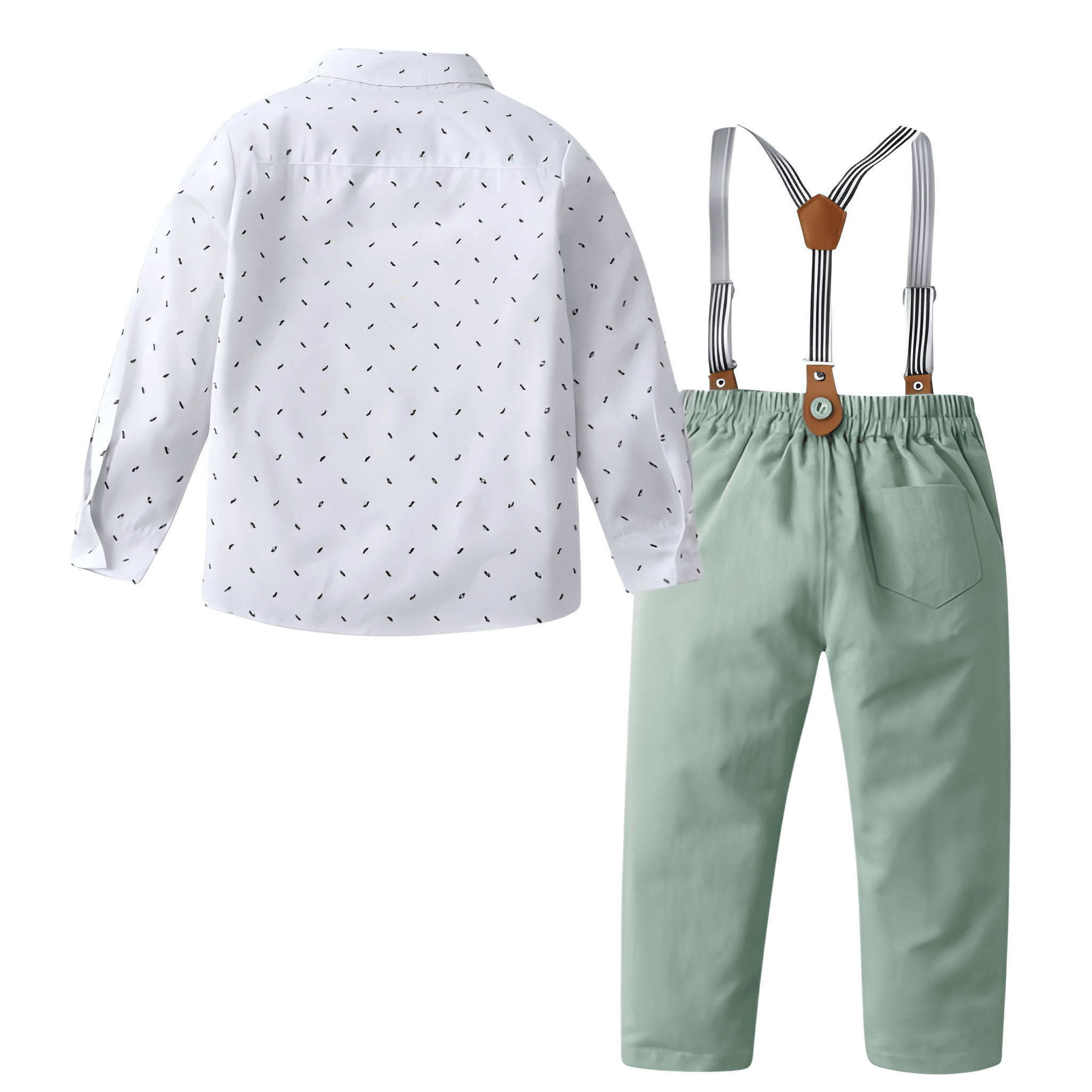 Boys Long Sleeve Random Print Shirt With Bow And Trousers