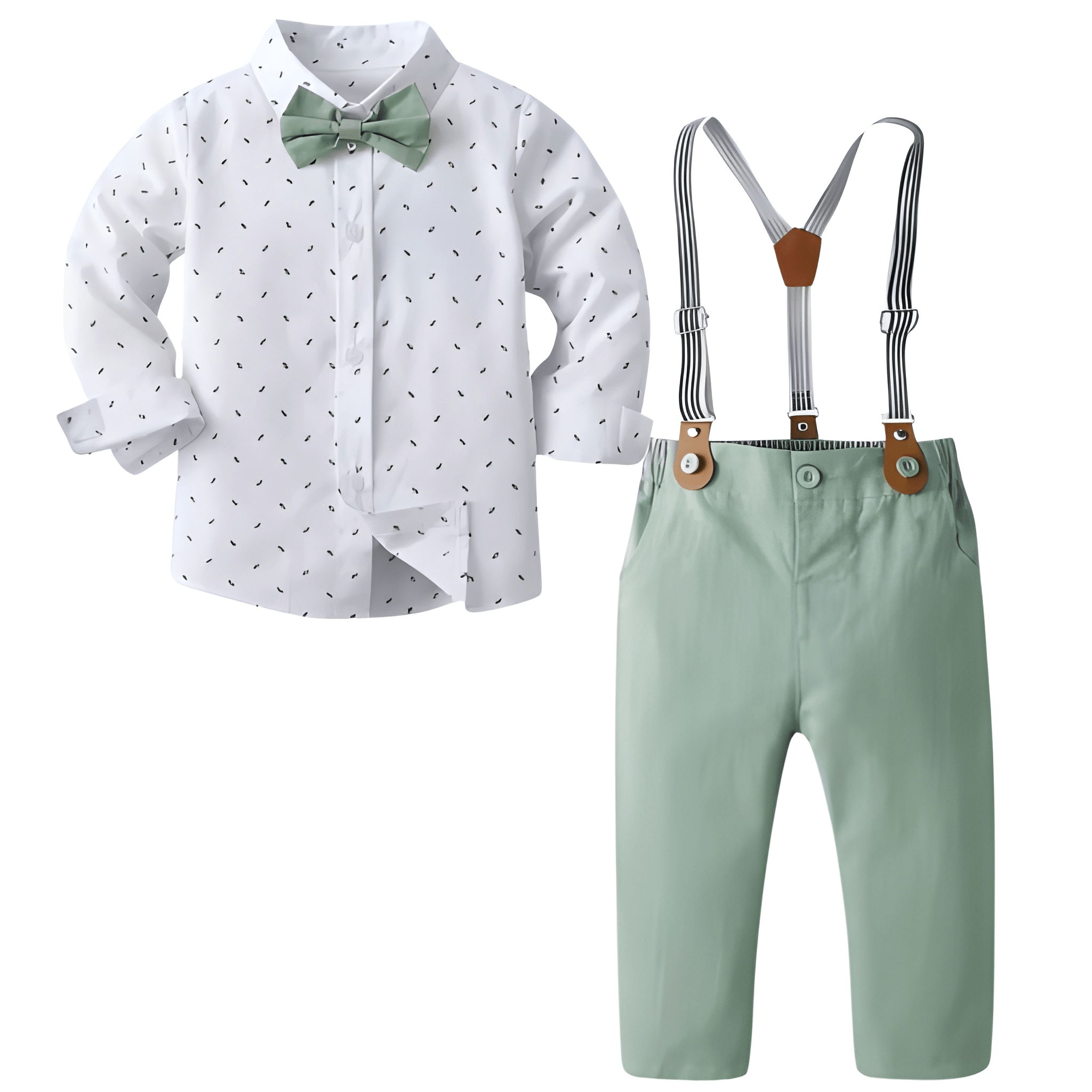 Boys Long Sleeve Random Print Shirt With Bow And Trousers